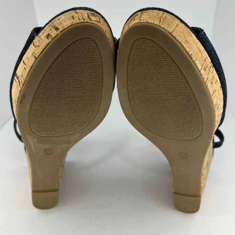 C Est. 1946 Womens 42621128 Blue Adjustable Denim Wedge Size 9W Strappy Sandals